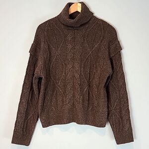 Elie Tahari Brown Cable Knit Turtleneck Sweater